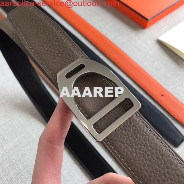 Replica Hermes Etrier Buckle Belt & Taupe Clemence 32 MM Strap 6