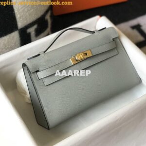 Replica Hermes Mini Kelly Pouchette Epsom Leather H230232 Glacier Blue 2