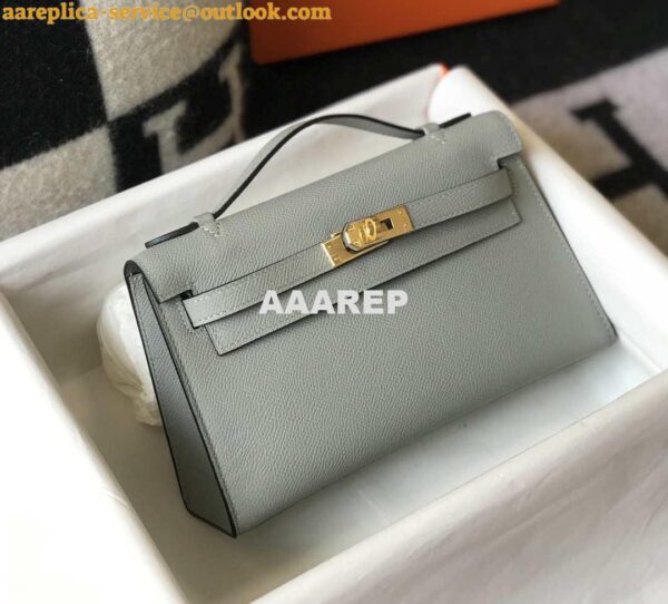 Replica Hermes Mini Kelly Pouchette Epsom Leather H230232 Glacier Blue 4