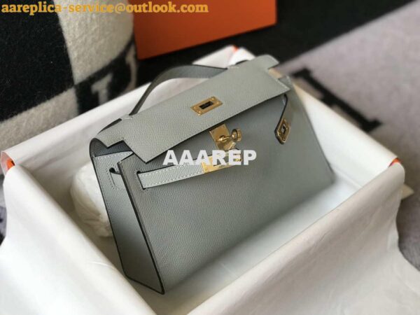 Replica Hermes Mini Kelly Pouchette Epsom Leather H230232 Glacier Blue 5