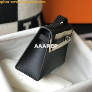 Replica Hermes Mini Kelly Pouchette Epsom Leather H230240 Black Silver 2