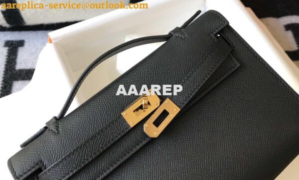 Replica Hermes Mini Kelly Pouchette Epsom Leather H230241 Black Gold 6