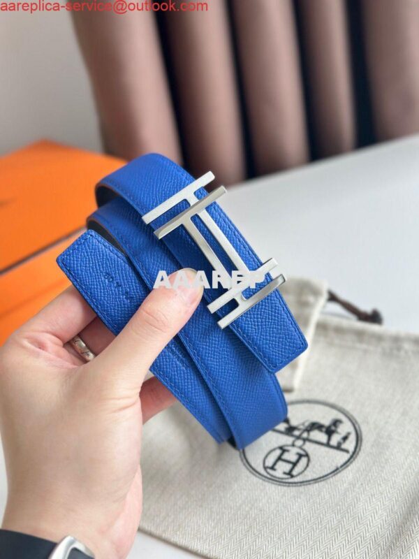 Replica Hermes H au Carre Reversible Belt 32MM in Blue and Black Epsom Leather 5