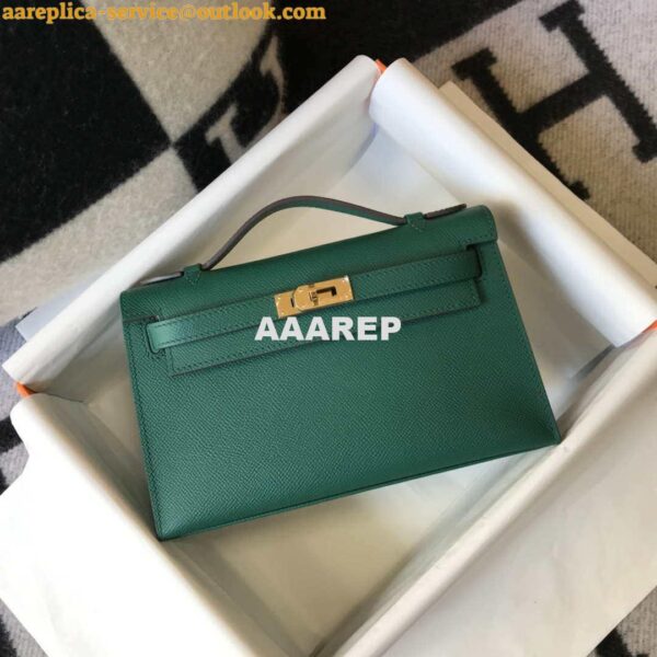 Replica Hermes Mini Kelly Pouchette Epsom Leather H230242 Green 5