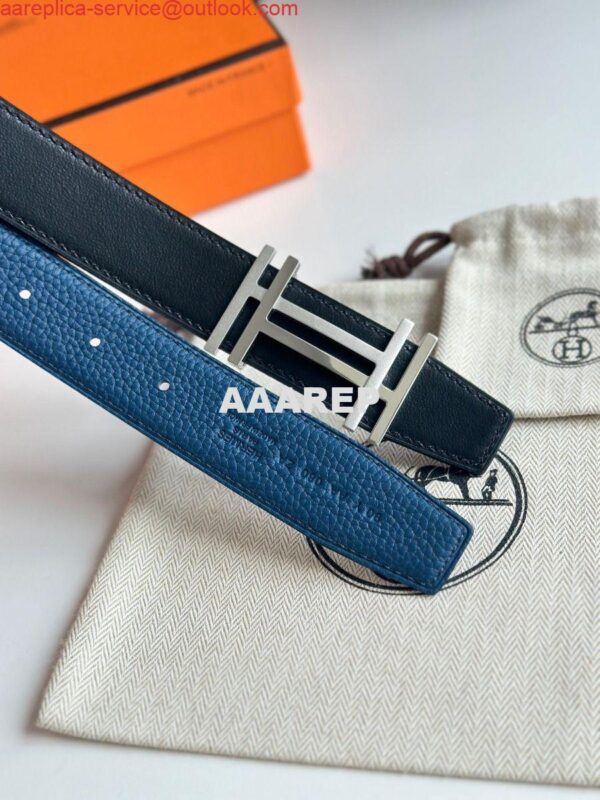 Replica Hermes H au Carre Reversible Belt 32MM in Blue Clemence Leather 5