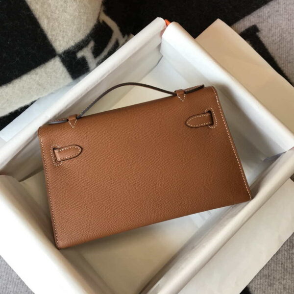 Replica Hermes Mini Kelly Pouchette H230223 Epsom Leather Brown 3