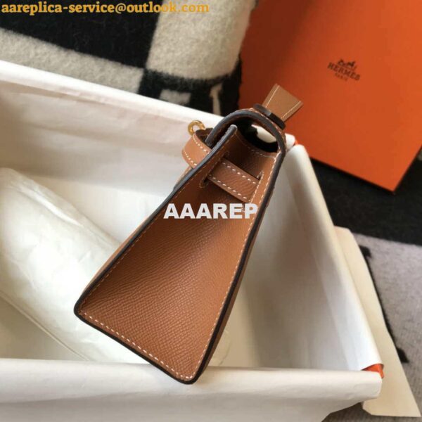 Replica Hermes Mini Kelly Pouchette H230223 Epsom Leather Brown 6