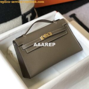 Replica Hermes Mini Kelly Pouchette H230223 Epsom Leather Elephant Grey 2