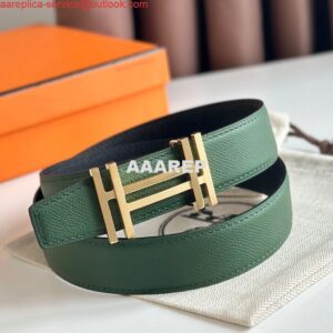 Replica Hermes H au Carre Reversible Belt 32MM in Green and Black Epsom Leather