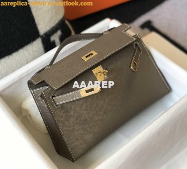 Replica Hermes Mini Kelly Pouchette H230223 Epsom Leather Elephant Grey 5