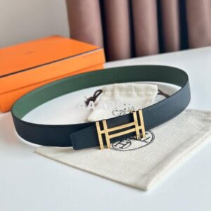 Replica Hermes H au Carre Reversible Belt 32MM in Green and Black Epsom Leather 2