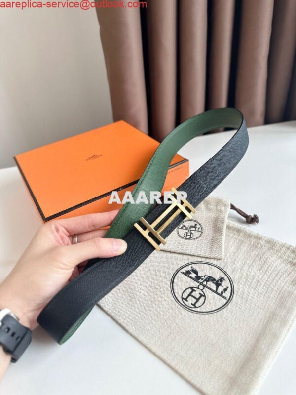 Replica Hermes H au Carre Reversible Belt 32MM in Green and Black Epsom Leather 5