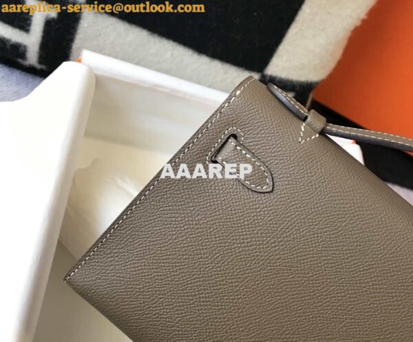 Replica Hermes Mini Kelly Pouchette H230223 Epsom Leather Elephant Grey 7