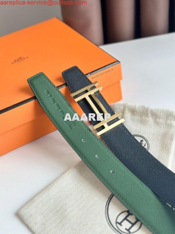 Replica Hermes H au Carre Reversible Belt 32MM in Green and Black Epsom Leather 6