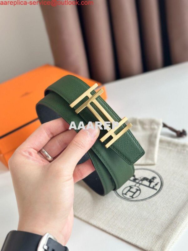 Replica Hermes H au Carre Reversible Belt 32MM in Green and Black Epsom Leather 7