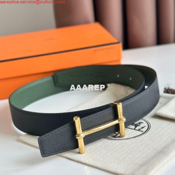 Replica Hermes H d'Ancre Reversible Belt 32MM in Black and Green Epsom Calfskin 3