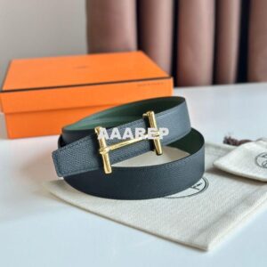 Replica Hermes H d'Ancre Reversible Belt 32MM in Black and Green Epsom Calfskin 2