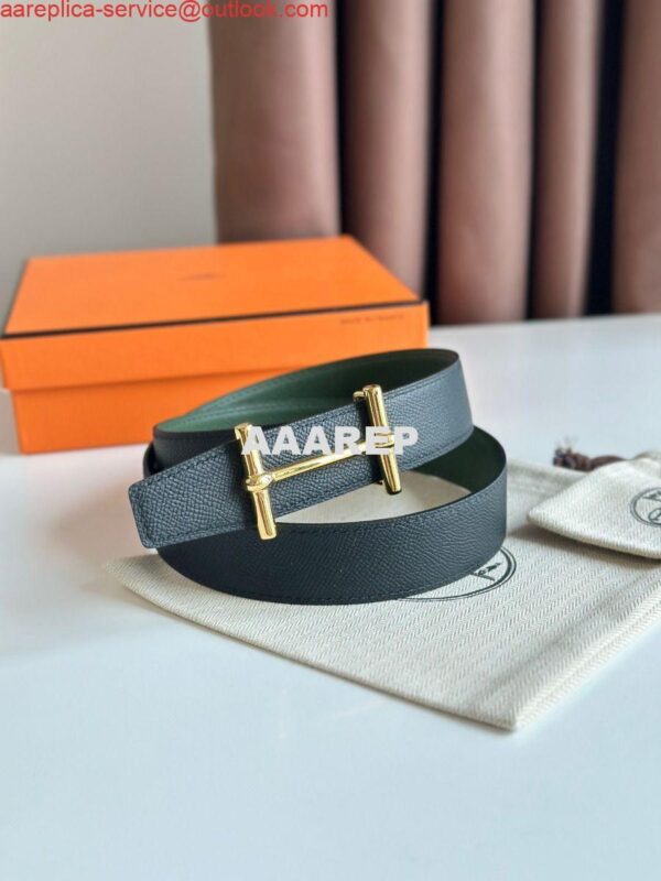 Replica Hermes H d'Ancre Reversible Belt 32MM in Black and Green Epsom Calfskin 4