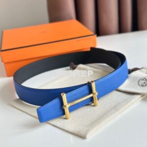 Replica Hermes H d'Ancre Reversible Belt 32MM in Blue and Black Epsom Calfskin 2