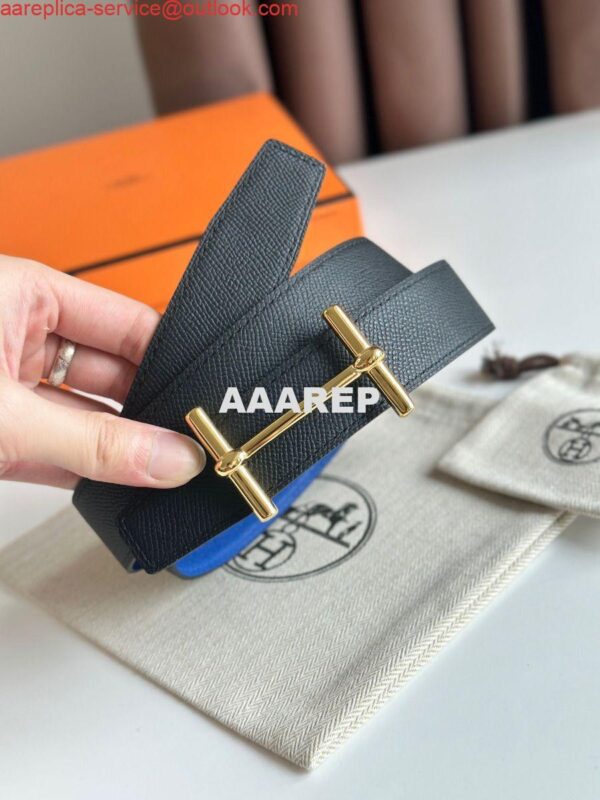 Replica Hermes H d'Ancre Reversible Belt 32MM in Blue and Black Epsom Calfskin 6