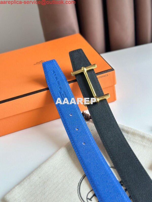 Replica Hermes H d'Ancre Reversible Belt 32MM in Blue and Black Epsom Calfskin 7