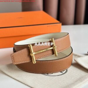 Replica Hermes H d'Ancre Reversible Belt 32MM in Gold and White Epsom Calfskin