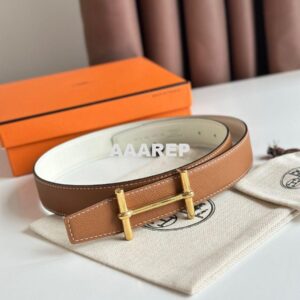 Replica Hermes H d'Ancre Reversible Belt 32MM in Gold and White Epsom Calfskin 2