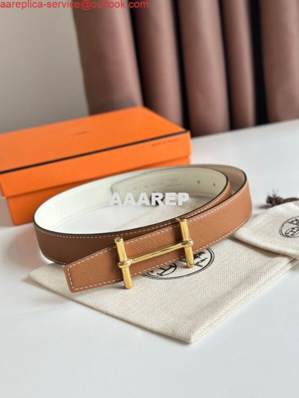 Replica Hermes H d'Ancre Reversible Belt 32MM in Gold and White Epsom Calfskin 4