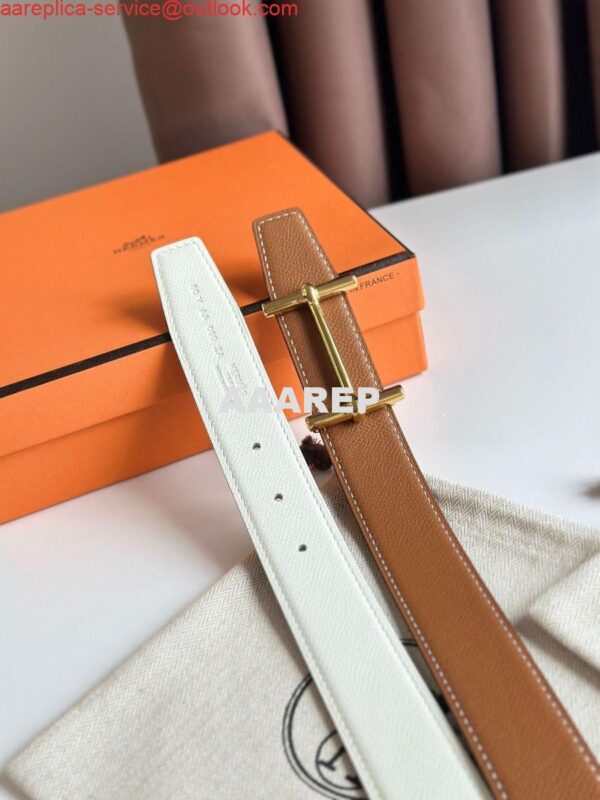 Replica Hermes H d'Ancre Reversible Belt 32MM in Gold and White Epsom Calfskin 5