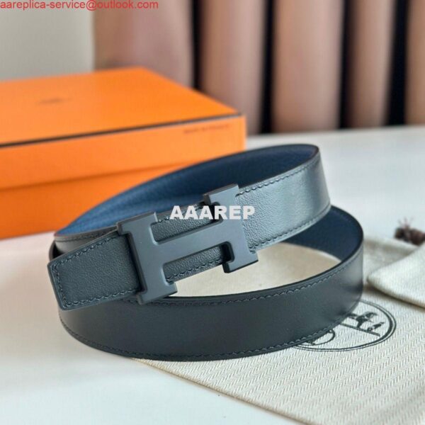 Replica Hermes H Reversible 32MM Belt with Matte Buckle in Blue Clemence Leather 3