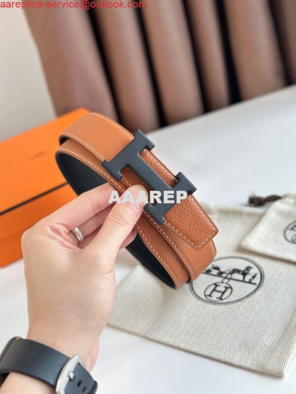 Replica Hermes H Reversible 32MM Belt with Matte Buckle in Gold Clemence Leather 6