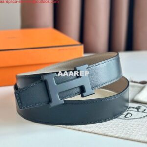 Replica Hermes H Reversible 32MM Belt with Matte Buckle in Grey Clemence Leather