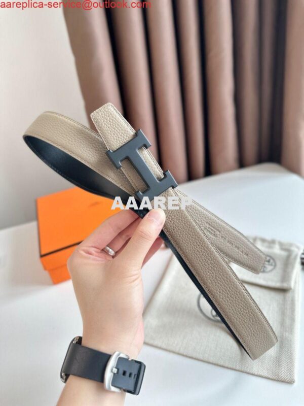 Replica Hermes H Reversible 32MM Belt with Matte Buckle in Grey Clemence Leather 4