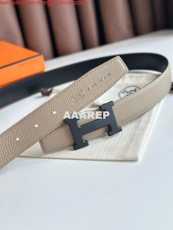 Replica Hermes H Reversible 32MM Belt with Matte Buckle in Grey Clemence Leather 5