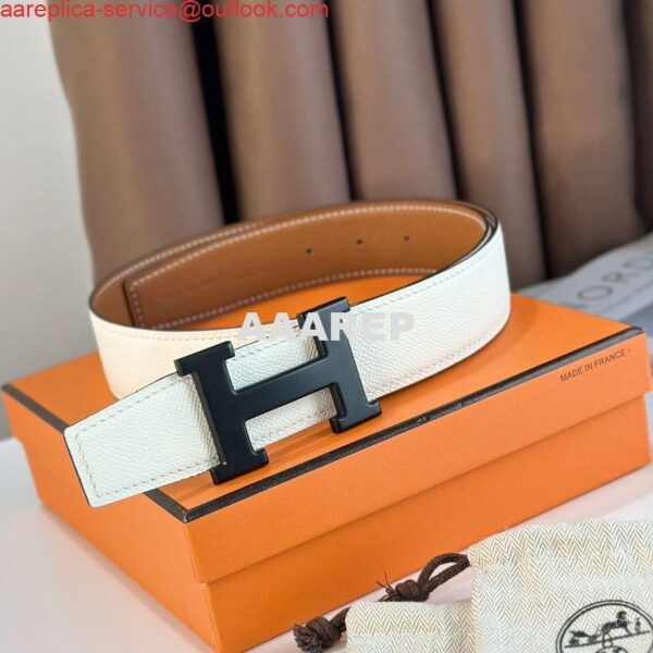 Replica Hermes H Reversible 38MM Belt with matte Buckle in White and Gold Epsom Leather 3