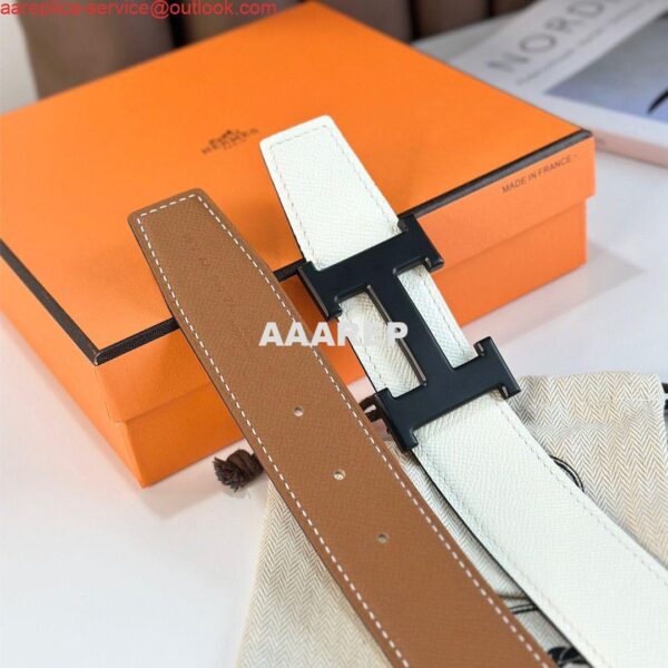 Replica Hermes H Reversible 38MM Belt with matte Buckle in White and Gold Epsom Leather 6