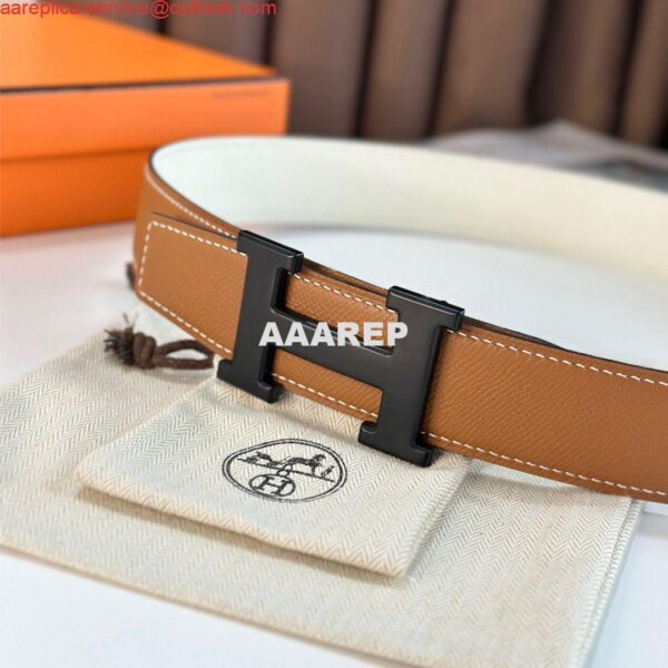 Replica Hermes H Reversible 38MM Belt with matte Buckle in White and Gold Epsom Leather 8