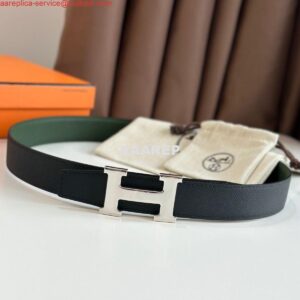 Replica Hermes H Reversible Belt 32MM in Black and Green Epsom Leather