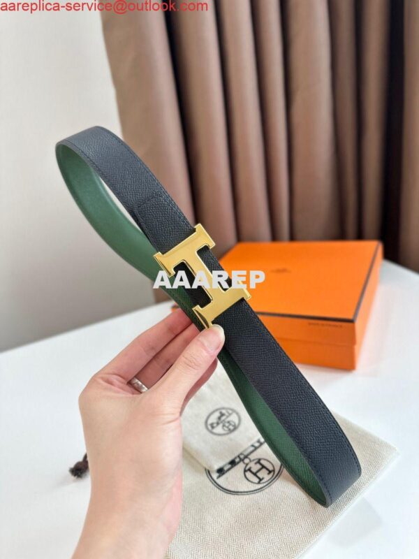 Replica Hermes H Reversible Belt 32MM in Black and Green Epsom Leather 9