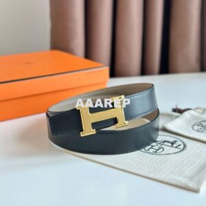 Replica Hermes H Reversible Belt 32MM in Black Clemence Leather 2