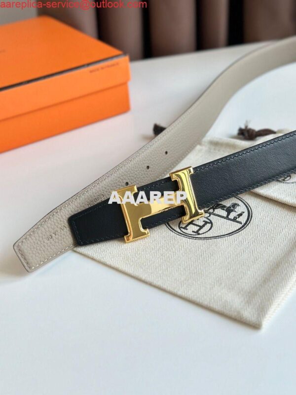 Replica Hermes H Reversible Belt 32MM in Black Clemence Leather 6