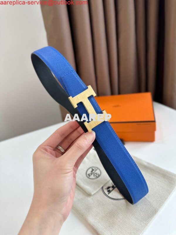 Replica Hermes H Reversible Belt 32MM in Blue and Black Epsom Leather 9