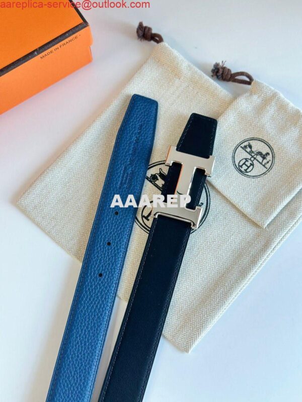 Replica Hermes H Reversible Belt 32MM in Blue Clemence Leather 7