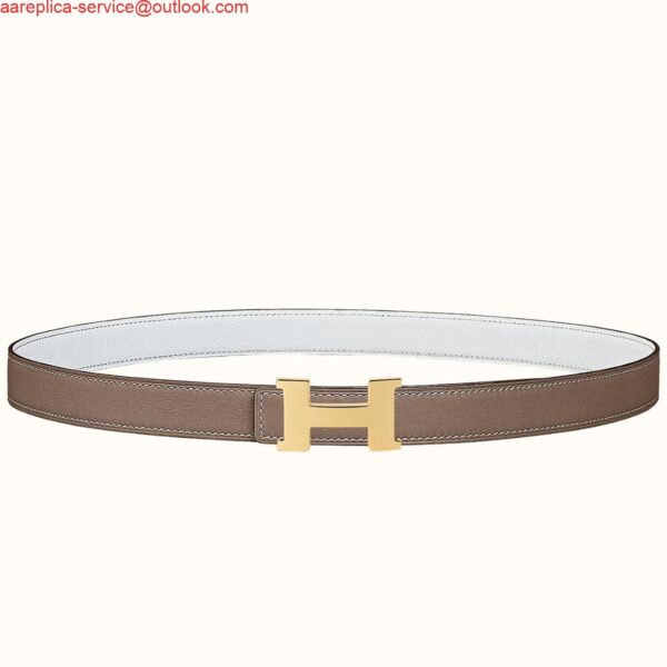 Replica Hermes Mini Constance 24mm Reversible Belt Taupe/White 3