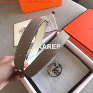 Replica Hermes Mini Constance 24mm Reversible Belt Taupe/White 2