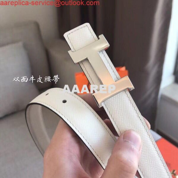 Replica Hermes Mini Constance 24mm Reversible Belt Taupe/White 6