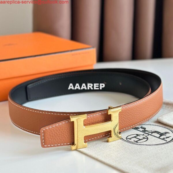 Replica Hermes H Reversible Belt 32MM in Grey Clemence Leather 3