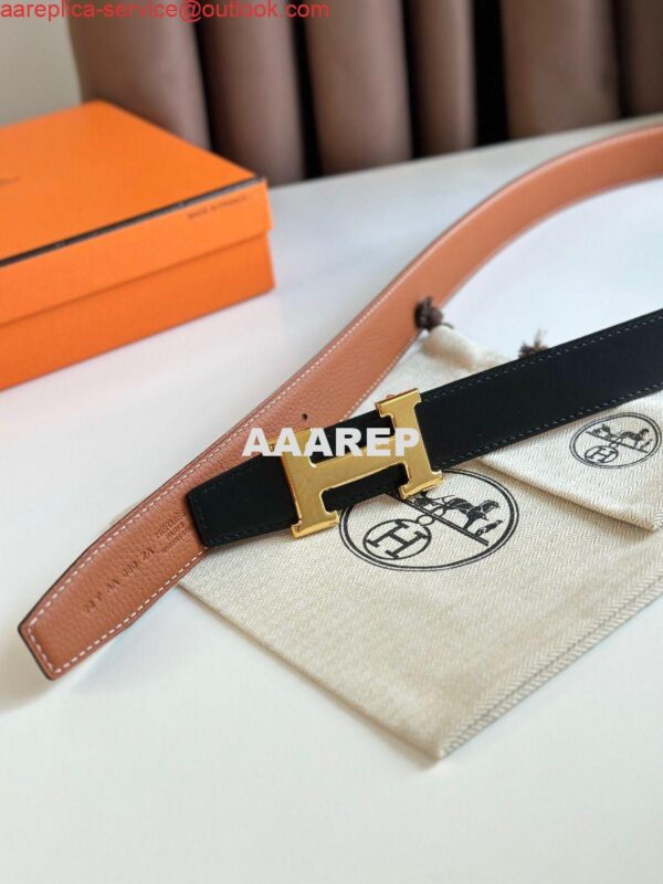 Replica Hermes H Reversible Belt 32MM in Grey Clemence Leather 5