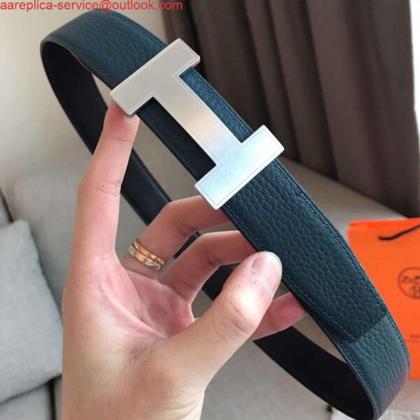 Replica Hermes Quizz 32mm Reversible Belt In Blue Clemence Leather 3