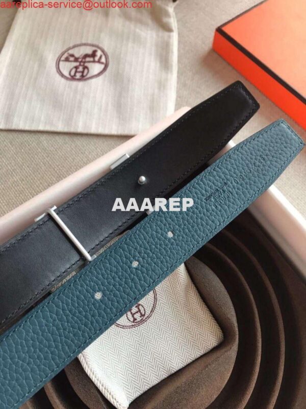 Replica Hermes Quizz 32mm Reversible Belt In Blue Clemence Leather 5